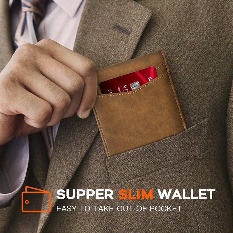 RUNBOX Wallet for Men Slim Leather Bifold RFID Blocking Minimalist Front Pocket Design with Gift Box - Image 4